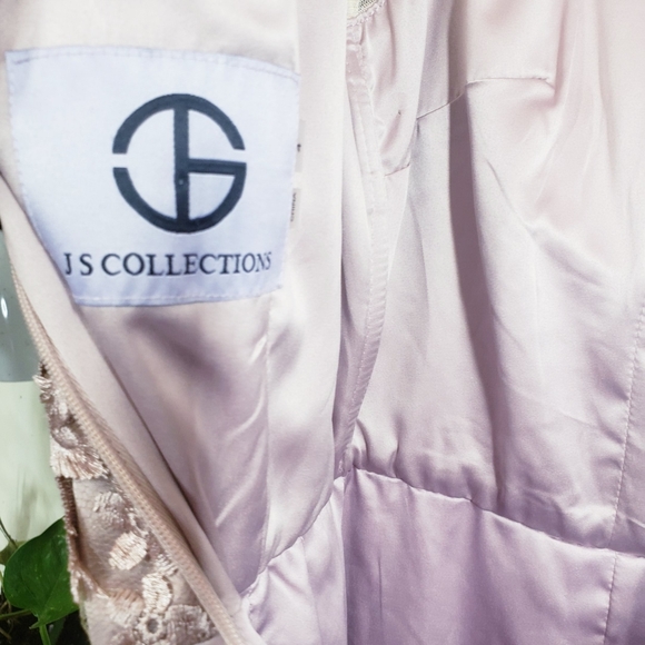 NWT JS Collections Pink Lace Illusion Neck Gown 4 small blush long Formal - Picture 9 of 13